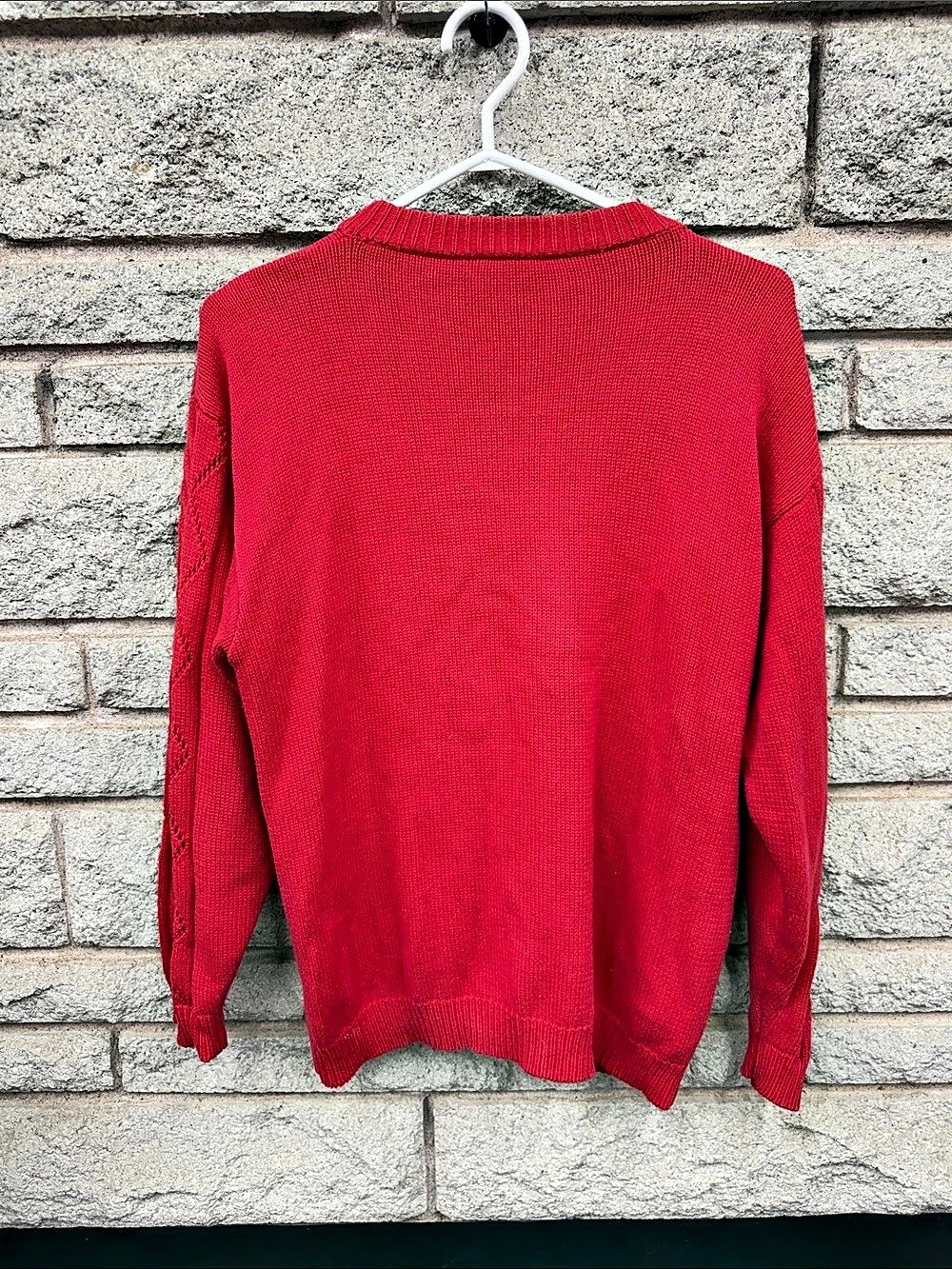 Vintage Vittoria Virgili Red Embroidered Paisley Cable Knit Cardigan P2P 21” - Picture 2 of 5